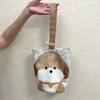 Холщовая сумка-мешок с принтом нового щенка для хранения ланча, милые сумки-тоут Изображение 2