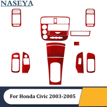 Для Honda Civic 2003 2004 2005 Красные Наклейки из углеродного волокна Декоративные Аксессуары для интерьера автомобиля Центральная панель стеклоподъемника