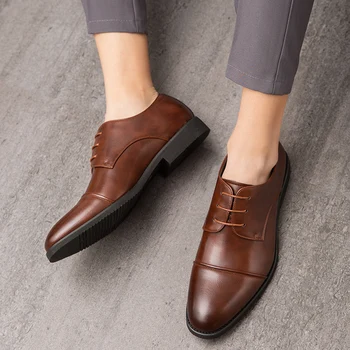 Мужские минималистичные оксфордские туфли на шнуровке спереди, минималистичные черные модельные туфли Изображение 2
