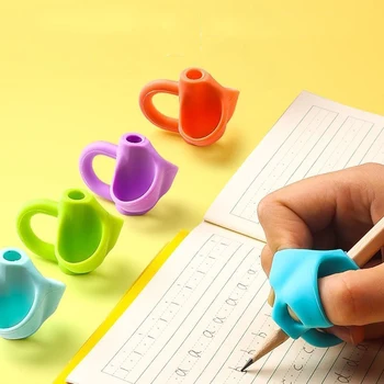 2 детских карандаша с тремя пальцами, силиконовый держатель для ручек, правильный инструмент для обучения письму, правильное устройство Изображение 2