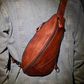 Мужская многофункциональная нагрудная сумка, повседневная сумка через плечо из мягкой воловьей кожи верхнего слоя, мужская оригинальная персонализированная кожаная сумка через плечо