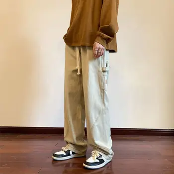 Мужская Корейская уличная одежда в стиле хип-хоп, винтажные мешковатые джинсы, модные длинные брюки Y2k, джинсовые брюки-карго, повседневные брюки H55
