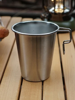 Походная чашка, кофейная кружка из нержавеющей стали, портативная походная кружка со складной ручкой, легкий Комп Изображение 2