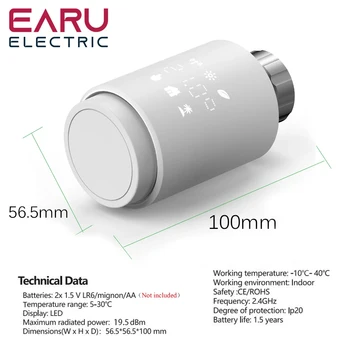 Привод радиатора Tuya Smart WiFi TRV Программируемый термостатический клапан радиатора Приложение для дистанционного управления температурой Поддержка Alexa Изображение 2