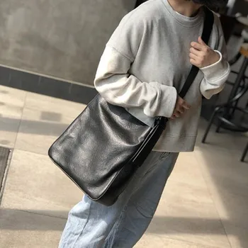 Новая большая сумка Dermis, широкая сумка из воловьей кожи со свинцовым слоем, ретро корейская версия, трендовая диагональная сумка-мешок Изображение 2