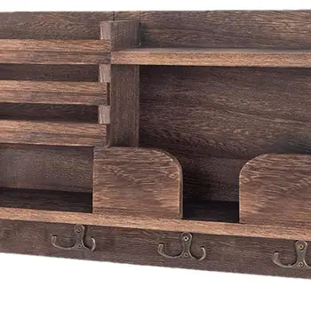 Настенный ящик Полки Органайзер для полок Деревянный стеллаж для хранения Крючок Дизайн в стиле ретро Деревянный материал для гостиной Прачечная Изображение 2
