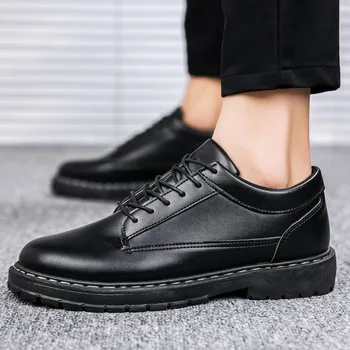 Кожаная повседневная обувь, черная швейная мужская обувь, весенне-осенняя мужская обувь, уличная модная дышащая однотонная одежда 2023, спортивные Zapatos Изображение 2