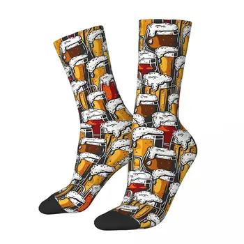 Забавные счастливые мужские носки с рисунком пивной кружки с пеной в стиле ретро харадзюку в стиле хип-хоп, бесшовные носки Crew Crazy, подарочный рисунок с принтом