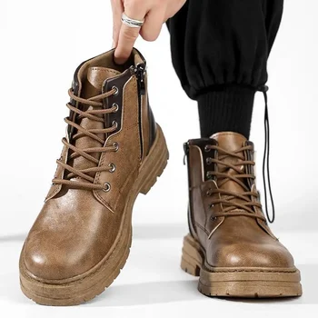 Черные ботинки Martin; Мужская обувь с высоким берцем; осенние байкерские кожаные ботинки в британском стиле в стиле ретро; Мужские рабочие ботинки для мальчиков;