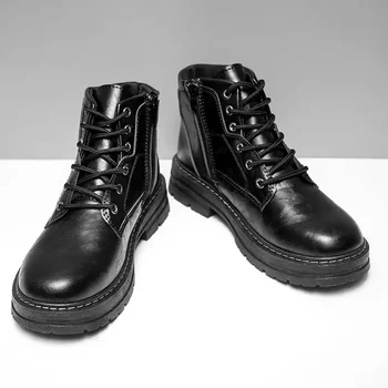 Черные ботинки Martin; Мужская обувь с высоким берцем; осенние байкерские кожаные ботинки в британском стиле в стиле ретро; Мужские рабочие ботинки для мальчиков; Изображение 2