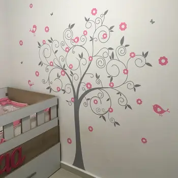 Бесплатная доставка розовое цветочное дерево с птицами, Большой размер 137x180 см (71 