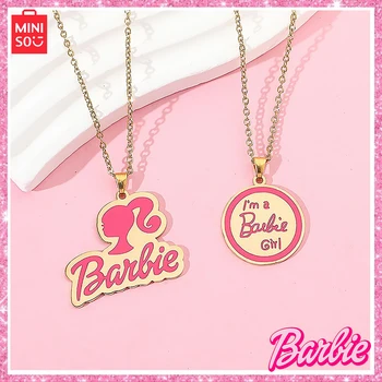 Miniso Barbie Розовая головка с буквами Новое ожерелье принцессы Изысканный подарок лучшему другу Металлические аксессуары для подвесок Рождественский подарок для девочки