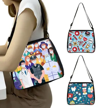 Сумка для покупок с рисунком ЭКГ с мультяшным принтом медсестры Женские сумки подмышками Холщовая сумка для путешествий, отдыха, Клатч, сумки-мессенджеры, подарок