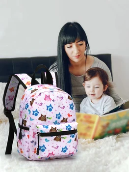 женские школьные сумки, кошелек для женщин, милая школьная сумка для девочки, черная школьная сумка с животным принтом, детский рюкзак для детей Изображение 2