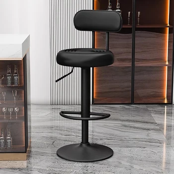 Круглый металлический барный стул с высокой спинкой, Черные, белые опоры, Барный стул для ожидания, Подъем стойки, Cadeira Ergonomica Мебель для ресторана Изображение 2