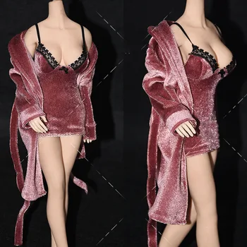 Масштабная модель 1/6 Модная женская ночная рубашка, халат, бархатная домашняя одежда, неглиже, пижама для 12-дюймовой фигурки Изображение 2