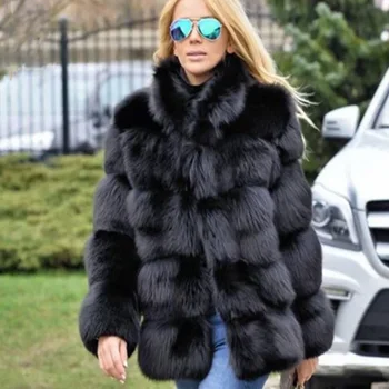 Женское пальто и пиджаки Элегантное пальто с длинным рукавом Женская толстая теплая куртка из искусственного меха Изображение 2