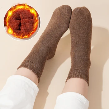 2 пары женских зимних однотонных утолщенных термоносков Японского производства Плюс бархатные морозостойкие махровые зимние носки для пола