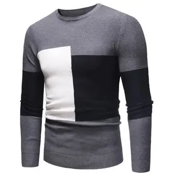 Мужской приталенный свитер, стильный мужской свитер с цветными блоками, вязаный приталенный Мягкий теплый пуловер для осенне-зимних мужчин контрастного цвета