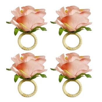 Кольца для салфеток из 4шт цветов розы, кольца для салфетниц с дизайном виноградной лозы, настольные украшения для свадьбы, банкета в честь дня Святого Валентина