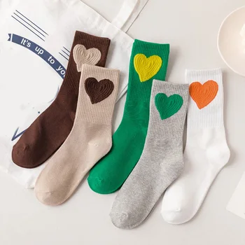 Женские носки в корейском стиле Tide Kpop с рисунком сердечка, милые кампусные простые базовые свежие женские носки Sokken Happy, милые девушки
