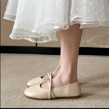 Женские тонкие туфли на плоской подошве, на низком каблуке, с круглым носком, на мягкой подошве, прямые туфли Mary Jane Изображение 2