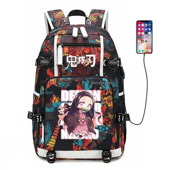 Рюкзак с принтом аниме Demon Slayer Для мальчиков и девочек, школьная сумка для студенческого городка, мультяшный рюкзак, дорожная сумка для компьютера Изображение 2