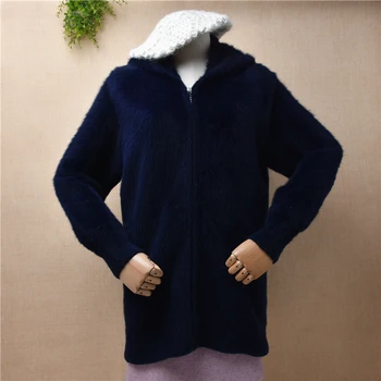 женская осенне-зимняя одежда из толстой норки, кашемировая вязаная толстовка на молнии с длинными рукавами, тонкий кардиган, ангорская шуба, свитер