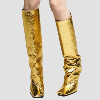 Новые Женские сапоги до колена с квадратным носком, Женские ботинки средней длины на высоком каблуке-шпильке, Женские Модные Вечерние Botas de mujer Изображение 2