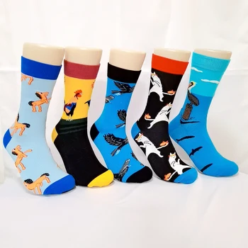 Веселые красочные мужские носки, модные мультяшные носки с петухом, орлом, котом, Пингвином, чулки Харадзюку, Европейский и Американский тренд, классный носок