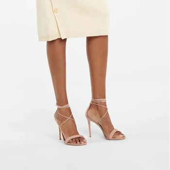 Gullick Модные плетеные босоножки на шпильке с открытым носком, женские бежево-белые босоножки на высоком каблуке с перекрестной шнуровкой на лодыжке, модельные туфли на высоком каблуке