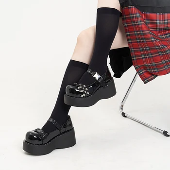 Оригинальные студенческие туфли Dophee в стиле готической Лолиты, Туфли на платформе в стиле панк, Лакированная кожа с круглым носком, Черные пикантные туфли для девочек Изображение 2