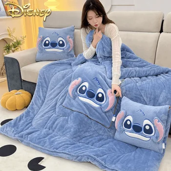 Disney Stitch Throw Pillow Одеяла Два в одном Кавайная Фланелевая подушка С утолщенным ворсом, одеяло для гостиной, Украшения спальни, Подарки