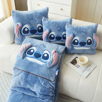 Disney Stitch Throw Pillow Одеяла Два в одном Кавайная Фланелевая подушка С утолщенным ворсом, одеяло для гостиной, Украшения спальни, Подарки Изображение 2