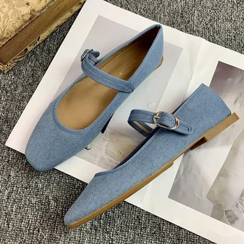 Новые женские туфли-балетки Mary Jane в стиле ретро, синие удобные мягкие туфли на плоской подошве с круглым носком