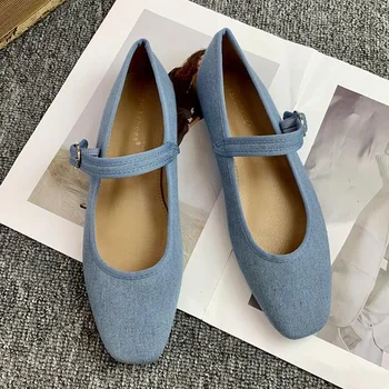 Новые женские туфли-балетки Mary Jane в стиле ретро, синие удобные мягкие туфли на плоской подошве с круглым носком Изображение 2