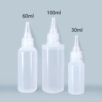 10шт 30-100 мл Пустых пластиковых бутылок из-под клея, полиэтиленовый материал с завинчивающимися крышками, бутылочки для капель жидкости для чернил, Масляный контейнер для пигмента