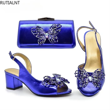 Новая Модная Изысканная Женская обувь для вечеринок и Комплект с сумкой, Итальянская Модная обувь, Украшенная Бриллиантовой бабочкой, Свадебные туфли