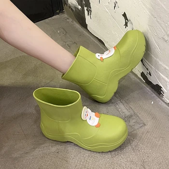 Резиновые сапоги Kawaii для женщин; Непромокаемые удобные непромокаемые ботинки на щиколотке; Женские садовые галоши; Рыболовные болотные ботинки; Водная обувь; Изображение 2