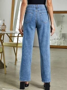 Женские джинсы в стиле пэчворк с высокой талией и прямыми штанинами, стрейчевые джинсовые брюки для девочек Y2K, модные мешковатые джинсы с цветочным принтом