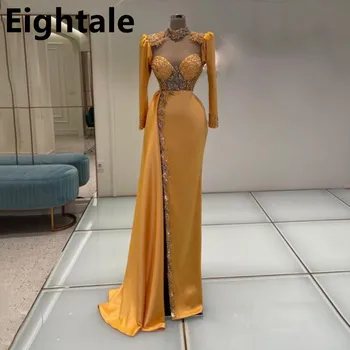 Арабское вечернее платье Русалки для свадебной вечеринки, роскошное вечернее платье с высоким воротом, расшитое бисером 2022 года, Вечернее платье для выпускного вечера в Дубае