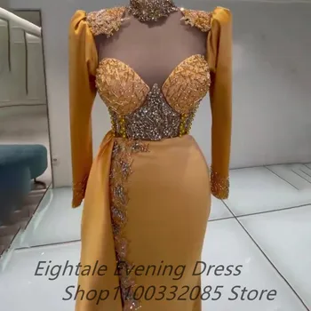 Арабское вечернее платье Русалки для свадебной вечеринки, роскошное вечернее платье с высоким воротом, расшитое бисером 2022 года, Вечернее платье для выпускного вечера в Дубае Изображение 2