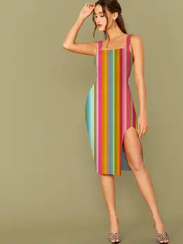 3D платье Красочные платья Женское полосатое облегающее платье Градиентный сарафан Радужное платье Сексуальные женщины Плюс Размер Пляж Корейский стиль