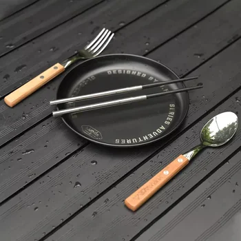 WELLHIKE уличная тактическая обеденная тарелка переносная тарелка из нержавеющей стали в японском стиле, черная походная посуда, снаряжение для пикника Изображение 2