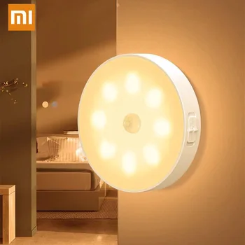 Ночник Xiaomi с датчиком движения, перезаряжаемый USB, кухонный шкаф, лестничный светильник, беспроводной светодиодный светильник для спальни, гардеробные светильники.