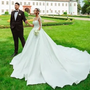 Свадебное платье с длинными рукавами, Иллюзионные кружевные аппликации, свадебные платья трапециевидной формы с цветочным рисунком, Vestidos De Novia