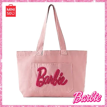 2023 Новый Miniso Barbie Розовый Холст Большой Емкости, Универсальная Милая Сумка Для Покупок, Женская Повседневная Сумка С Вышивкой, Подарок На День Рождения