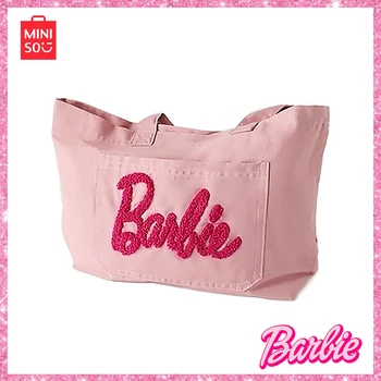 2023 Новый Miniso Barbie Розовый Холст Большой Емкости, Универсальная Милая Сумка Для Покупок, Женская Повседневная Сумка С Вышивкой, Подарок На День Рождения Изображение 2