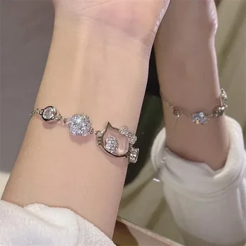 Модный браслет HelloKittys, сверкающие женские легкие Роскошные Высококачественные браслеты с бриллиантами, Y2k, сладкие ювелирные аксессуары в подарок Изображение 2