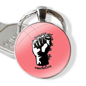 брелки для ключей с феминистским логотипом, брелок для ключей ручной работы, стеклянный Кабошон, Мультяшный дизайн, Креативная мода Изображение 2